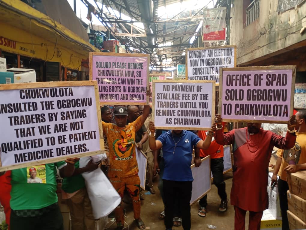 Tension in Onitsha Drug Market as traders protest, demand removal of Caretaker chairman