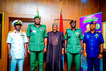 Defence Minister, Badaru receives new Chief of Defence Staff, Service Chiefs