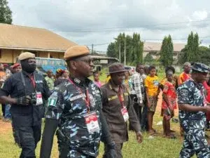 Police operatives at a polling unit in Anambra