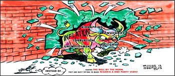 Cartoon: 'Mr President, leave the tail, grab horns'