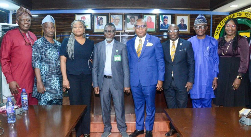 L–R: Dean, School of Management and Business Studies, Yaba College of Technology (Yabatech) Dr. Adeniyi Fadipe; Representative of the Bursar, Yabatech, Olu Ajinde; Executive Director, Group Assets Management, CardinalStone Partners Limited, Ellie Olutimayin; Representative of the Rector, Yabatech and Deputy Rector (Academic), Dr. Engr. Ismail Badmus; 13th President and Chairman of Council, Chartered Institute of Stockbrokers (CIS), Oluropo Dada; Registrar and Chief Executive, CIS, Ayorinde Adeonipekun; Dean, School of Science, Yabatech, Dr. Abiodun Ashiru; and Convener/Head of Department, Banking and Finance, Yabatech, Dr. Adebola Adebisi, during the Presentation of CIS on: “ Unlocking Endless Career & Investment Opportunities in the Capital Market,”at Yaba College of Technology, Lagos.