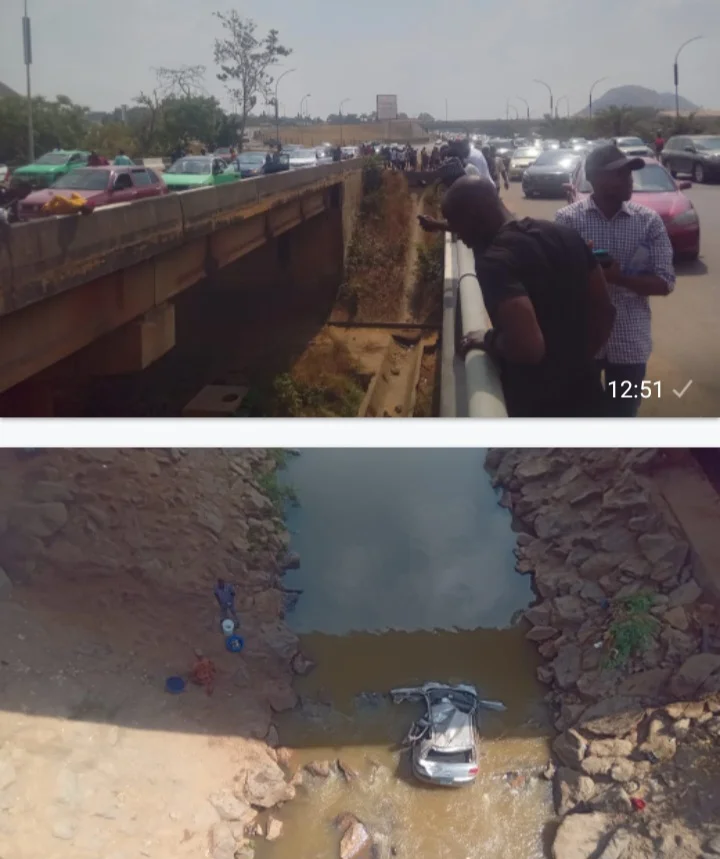 Car somersaults into stream under zone 7 bridge, Abuja