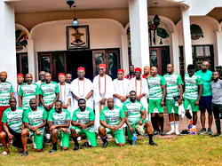 Onitsha Ex- footballers, Amsterdam all stars in diaspora visit Obi of Onitsha
