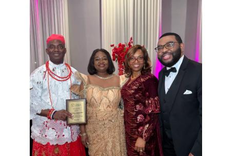 L/R; Grand Knight Tonna Okei, President, Organization of African Unity(OAU), South Carolina, United States, Dr. Oluwatoyin Okei, Mrs Anne Onafowokan and Dr. Joel Onafowokan.