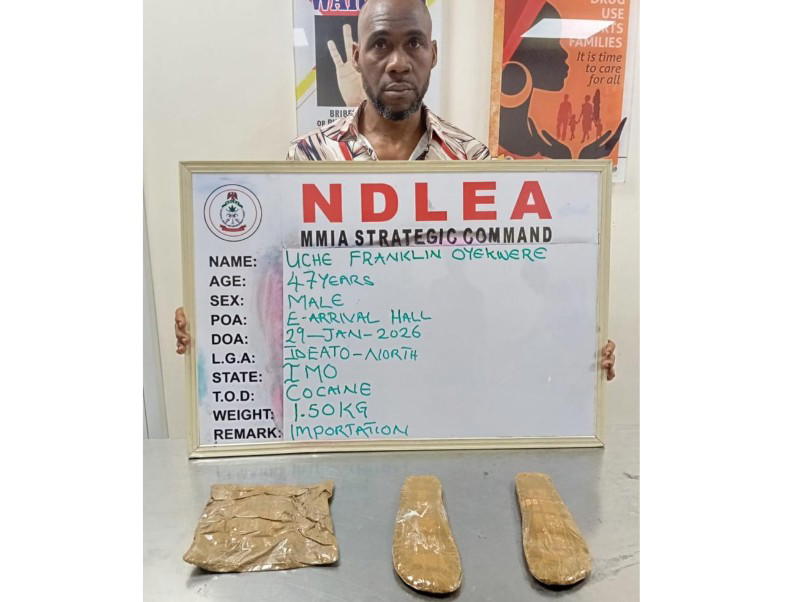 NDLEA nabs Brazil returnee with cocaine hidden in private parts, footwear
