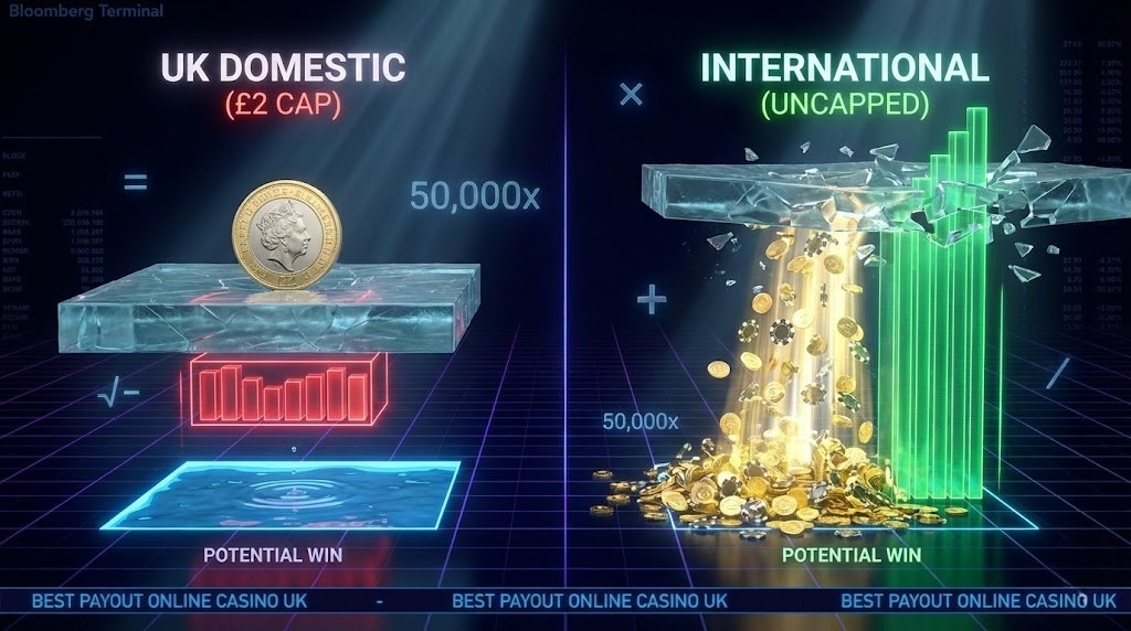 Comparative analysis showing stake limits impact on maximum potential wins, demonstrating why the best payout online casino UK platforms operating internationally can offer significantly higher win potential than domestic operators restricted by £2 caps.