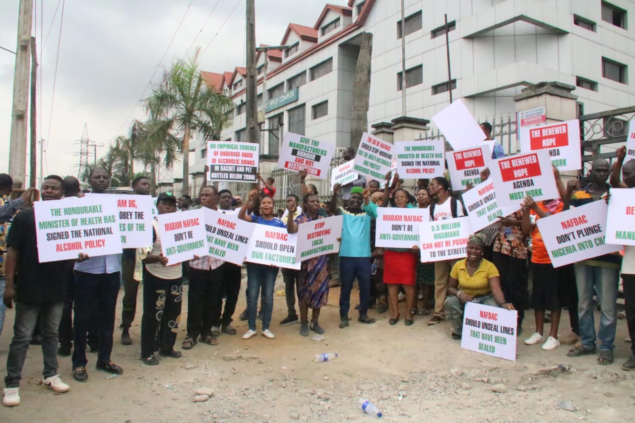 Sachet alcohol: Distiller companies’ staff resume protest at NAFDAC Lagos office