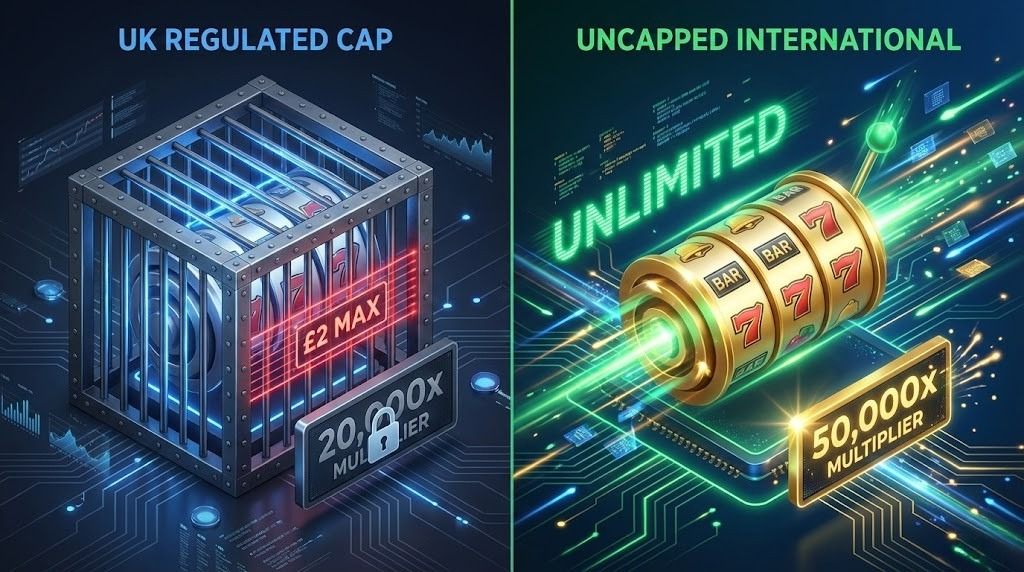 Visual breakdown of stake limits impact on UK online casino volatility and maximum win potential