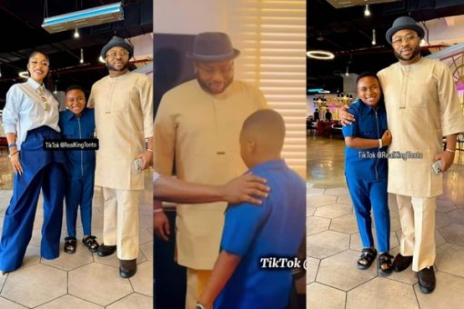 Video: Olakunle Churchill reunites with Tonto Dikeh, son after years of feud