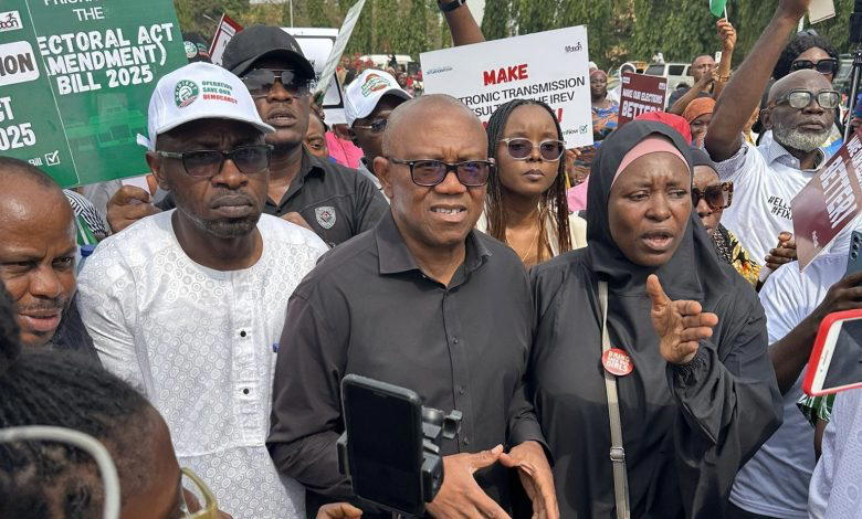 Obi joins protesting youths in National Assembly protest over Electoral Act amendment