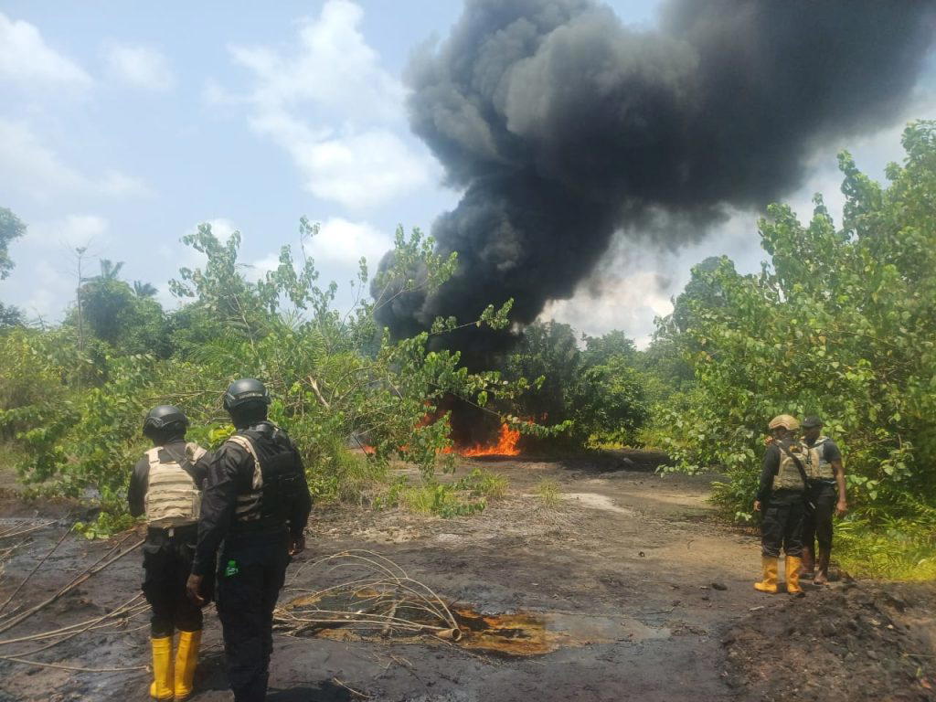 Navy destroys illegal crude oil storage site in Bonny