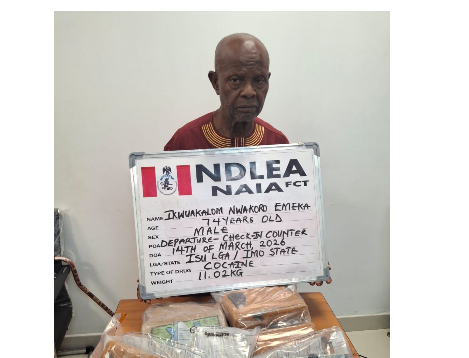 NDLEA arrests 74-year-old man with 11kg Cocaine at Abuja Airport