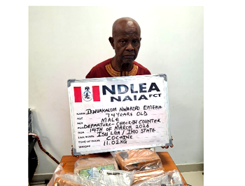NDLEA nabs 74-yr-old man with 11kg cocaine in ground pepper at Abuja airport