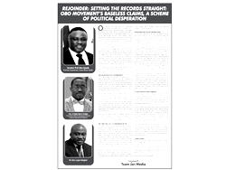 Rejoinder: Setting The Records Straight: OBO Movement’s Baseless Claims, A Scheme Of Political Desperation