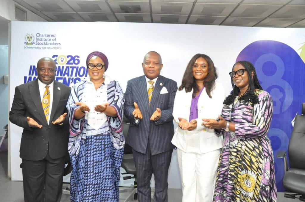 Caption : L-R: Registrar/Chief Executive, Chartered Institute of Stockbrokers (CIS), Ayo Adeonipekun; Principal Consultant, Prinsult Global Consulting, Raliat Oyetunde; 13th President and Chairman of Council, (CIS), Oluropo Dada; 2st Vice Chairman, Mrs. Fiona Ahimie; and Group Head, Gender Business, Bank of Industry (BoI), Adebola Oruma, during the 2026 International Women's Day (Women in the Nigerian Capital Market) held at the Nigeria Exchange Group, Lagos.