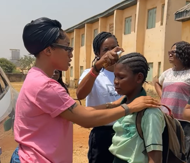 Video: Tonto Dikeh holds deliverance prayer for schoolgirl during evangelism outreach