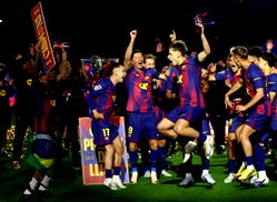 Lionel Messi celebrates Barcelona’s La Liga title