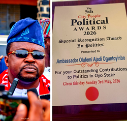 Ajadi preaches quality leadership, wins city people political award
