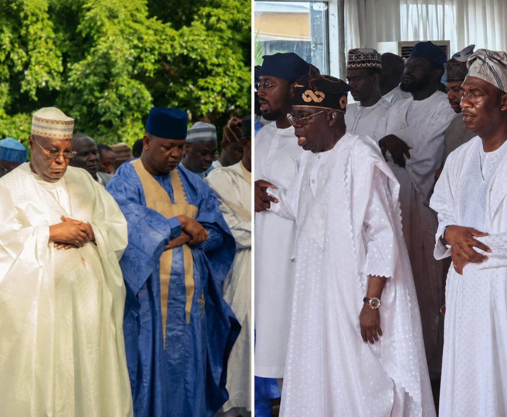 Photos: Tinubu observes Eid in Lagos, Atiku joins faithful in Abuja