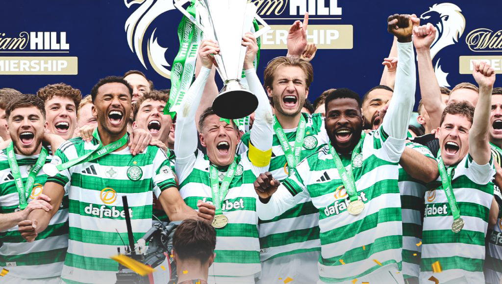 Celtic win Scottish Premiership with late double over Hearts