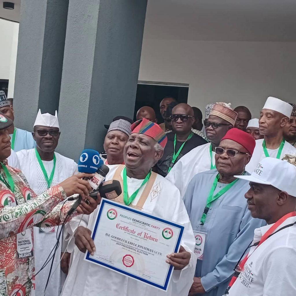 [Just in] 2027: Jerry Gana receives Jonathan’s PDP certificate of return