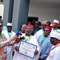 Jerry Gana receives Jonathan’s PDP certificate of return as presidential candidate