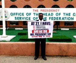 Nigerians react as 27-year-old PhD holder protests unemployment in Abuja