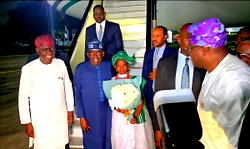 Tinubu arrives in Lagos after international engagements