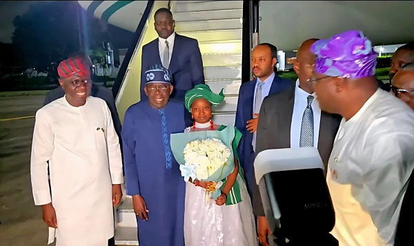 Tinubu arrives in Lagos after international engagements