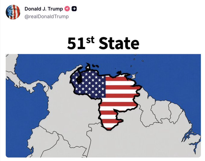 Trump posts graphic of Venezuela as 51st US state