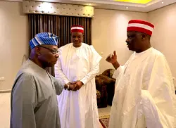 Photos: Kwankwaso, Gwarzo meet Obasanjo in Kano