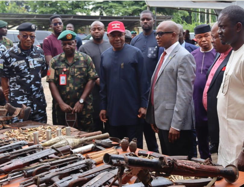 Governor Mbah praises security forces for recovering large stash of weapons from ESN militants