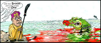 Cartoon: 'Your Excellency, please, focus left'
