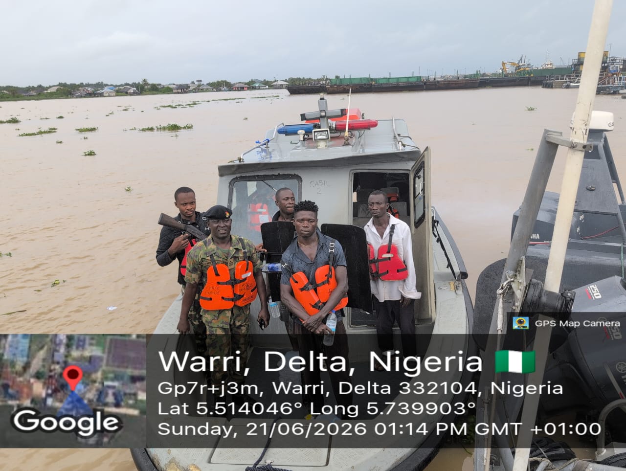 Navy rescues three people from a capsized boat in Warri.
