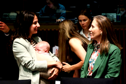 Sweden’s minister attends EU meeting with three-month-old son
