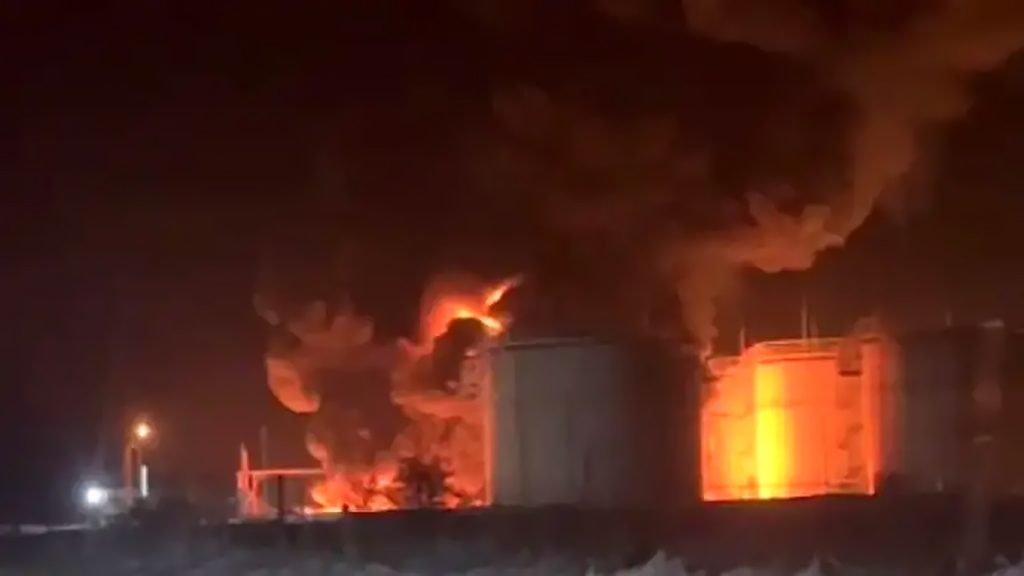 Ukraine targets Russian refinery with new drone strike igniting flames