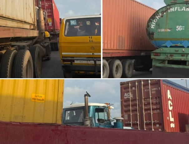 Photos: Trucks take over Mile 2-Wharf-Apapa Corridor; Customs, NPA, Police look on