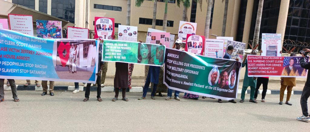 Activists and lawyers demonstrate outside Federal High Court for rights advocacy