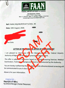 FAAN alerts public to fake recruitment letters