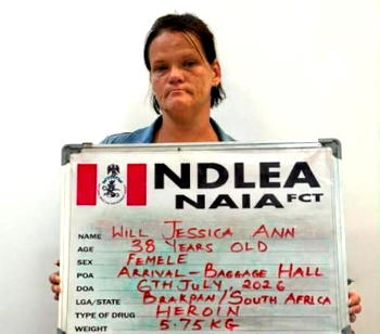 South African Woman jailed 25 years for trafficking heroin into Nigeria