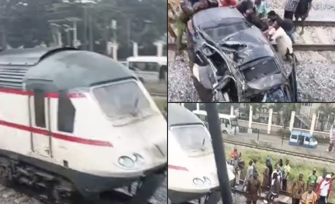 Motorist escapes death as train collides with car at Lagos PWD rail line
